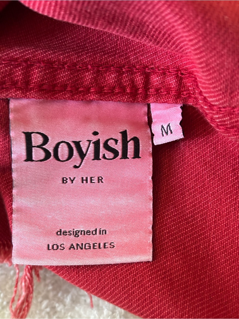 Boyish Red Cropped Button-Front Jean Jacket - Picture 11 of 15
